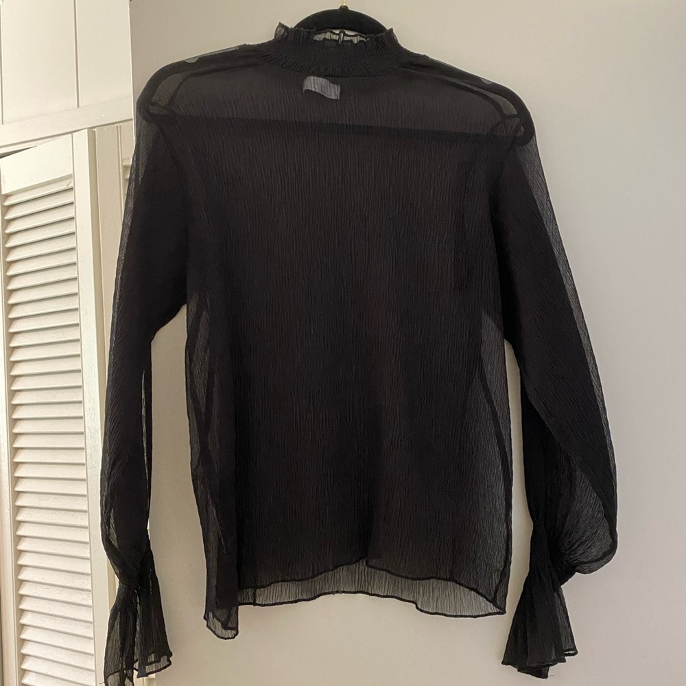 Oak + Fort sheer black long sleeve mock neck - small